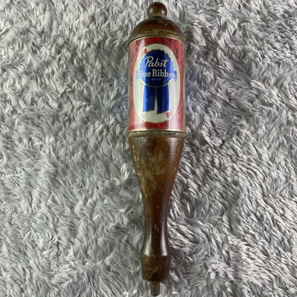 Vintage Pabst Blue Ribbon PBR Tap Handle Wooden Red Banner Beer Brewing Man Cave - Picture 5 of 12
